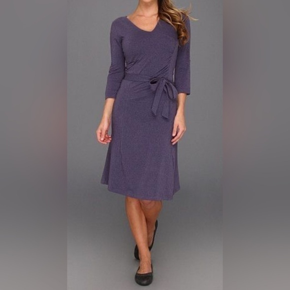 Kuhl Purple “Salza” Faux Wrap V- Neck Roll Sleeve Stretch Organic Cotton Dress
